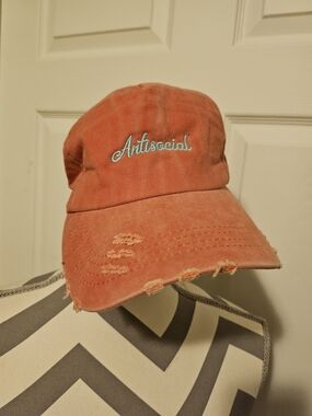 Antisocial Embroidered Distressed Cap - Coral